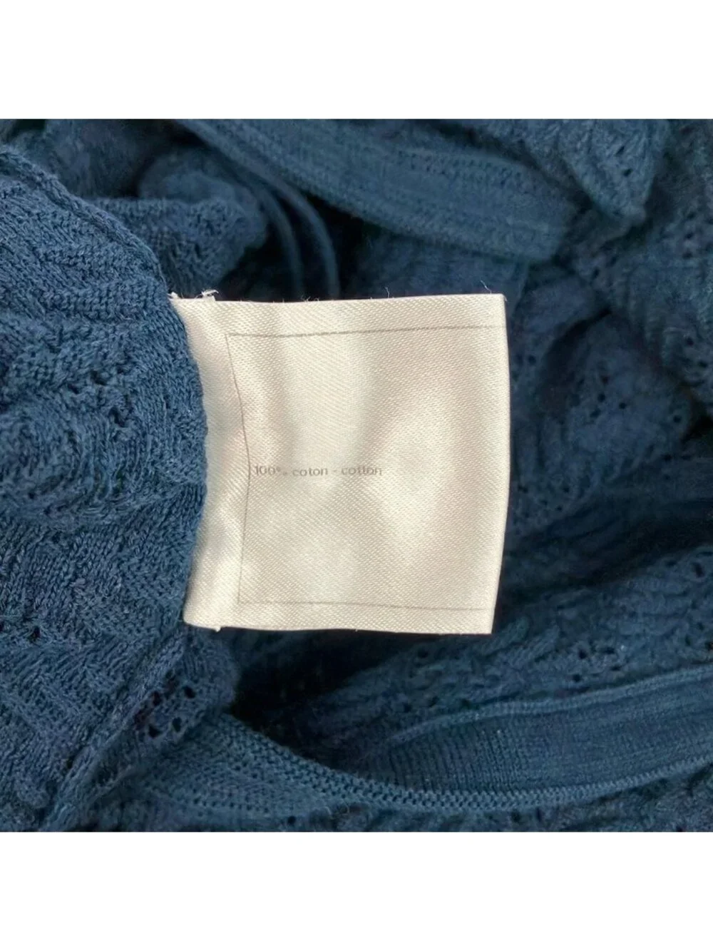 Chanel Dress L Navy Crew Neck 3/4 Sleeve Knee Length Knit